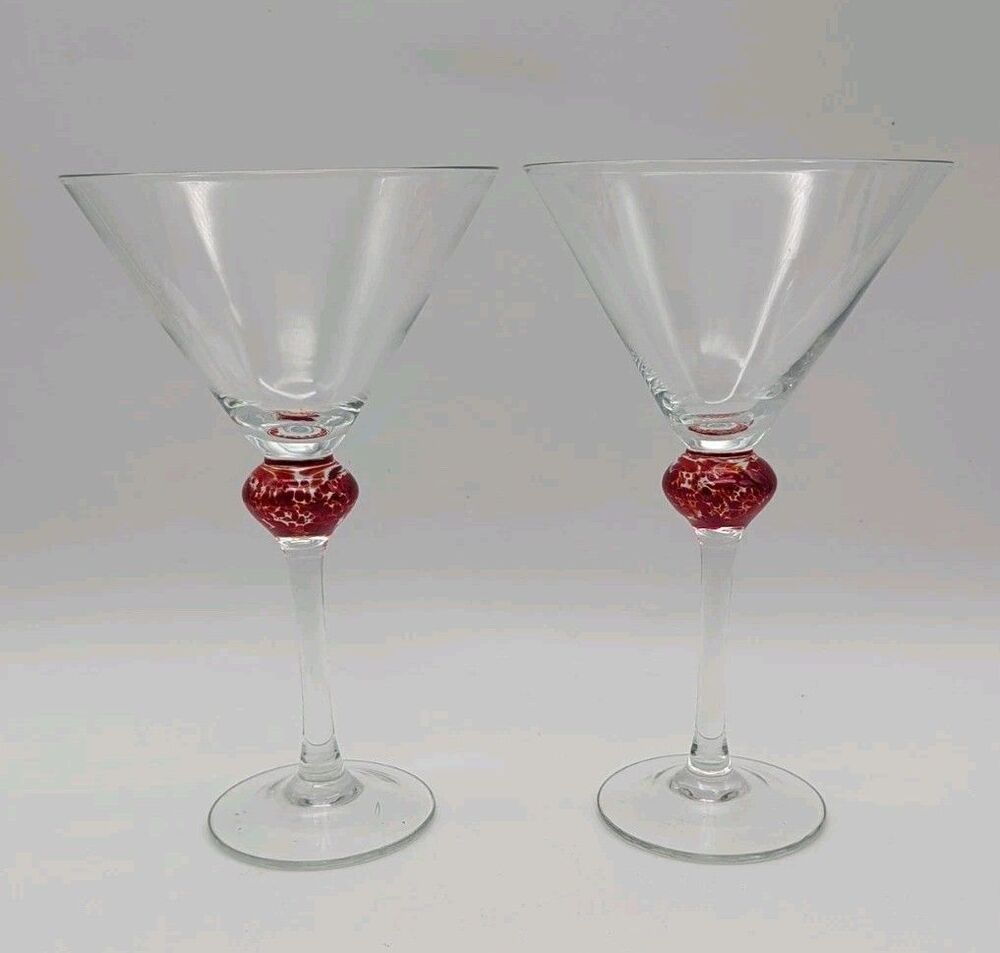 Two Hand Blown Martini Glasses Speckled Ball Stem Tall